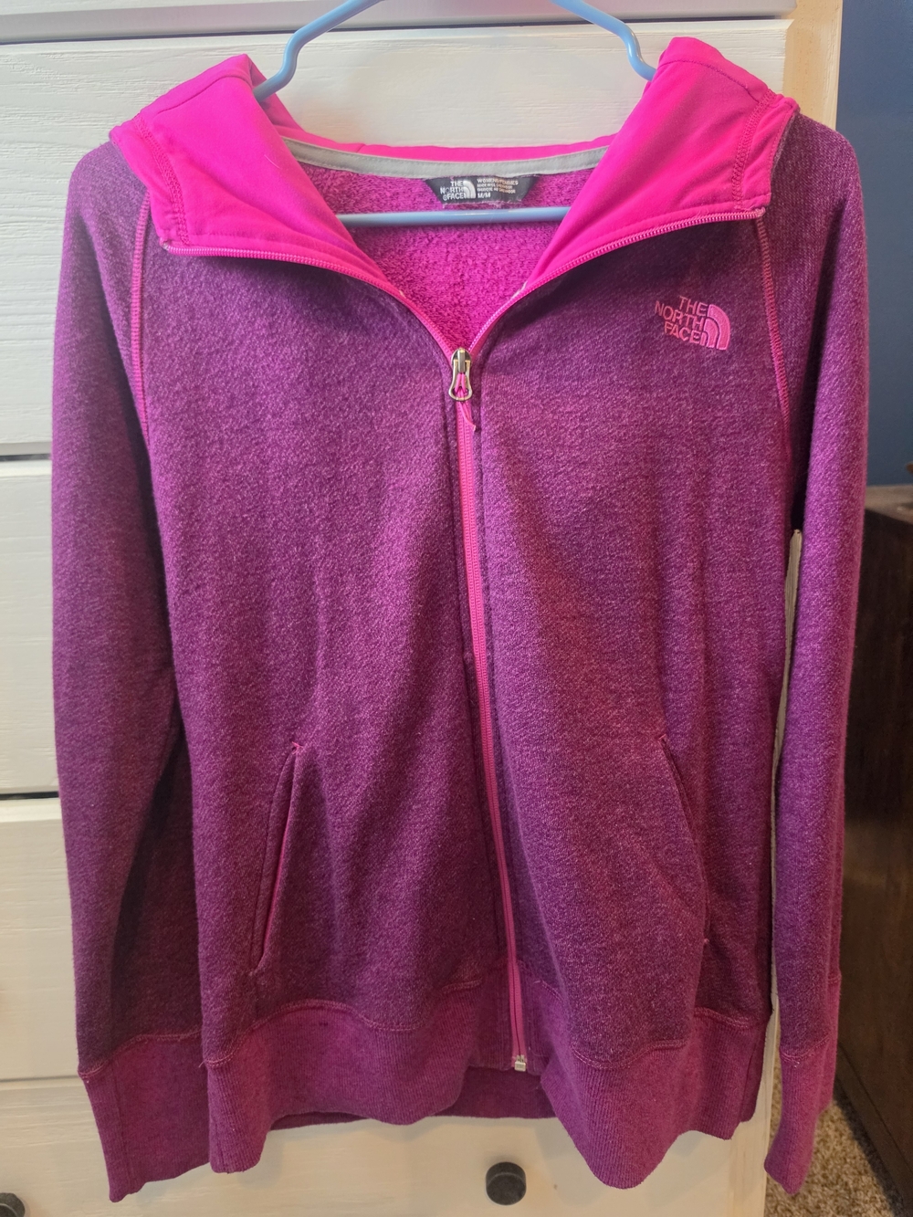 The North Face Women's Magenta Zip-Up Teddy Jacket with Hot Pink Hood Lining